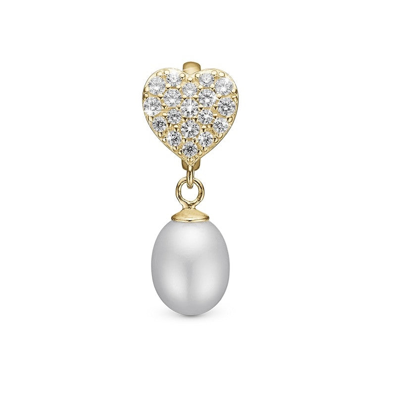 Sparkling Heart charm i forgyldt sølv med zirkonia og perle fra Christina Jewelry & Watches